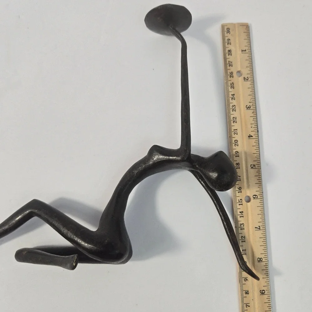 Vintage Bronze Finish Metal Reclining Female Figure Candle Holder Sculpture 10